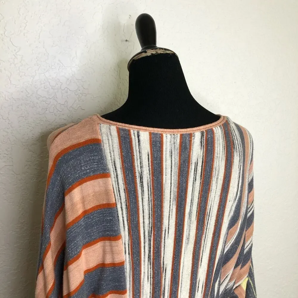 Free People Horizon‎ white blue orange mixed stripe belted knit dress size Small